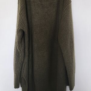New York & Company Olive Off-the-Shoulder Ribbed Sweater